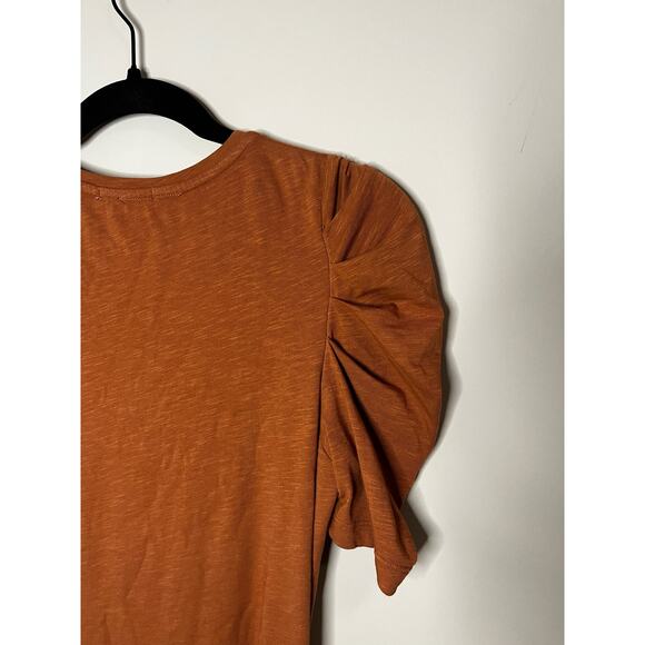 SUNDRY for ANTHROPOLOGIE Puff Sleeve Ruched Side Mini Dress Brown Clay sz. S - Picture 4 of 6